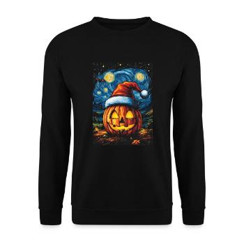 Halloween Geschenk Kürbis mit Weihnachtsmütze Deko - Unisex Pullover - Schwarz - Vorne - Alina (178cm) & Michal (187cm)
