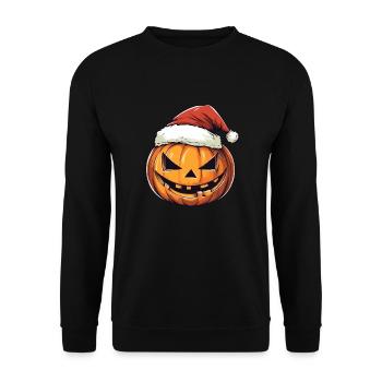 Halloween Geschenk Kürbis mit Weihnachtsmütze Deko - Unisex Pullover - Schwarz - Vorne - Alina (178cm) & Michal (187cm)