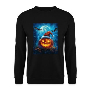Halloween Geschenk Kürbis mit Weihnachtsmütze Deko - Unisex Pullover - Schwarz - Vorne - Alina (178cm) & Michal (187cm)