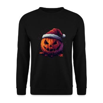 Halloween Geschenk Kürbis mit Weihnachtsmütze Deko - Unisex Pullover - Schwarz - Vorne - Alina (178cm) & Michal (187cm)
