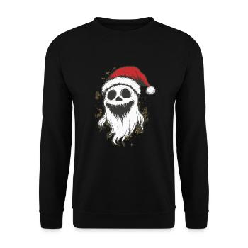 Halloween Geschenk Geist mit Weihnachtsmütze Deko - Unisex Pullover - Schwarz - Vorne - Alina (178cm) & Michal (187cm)