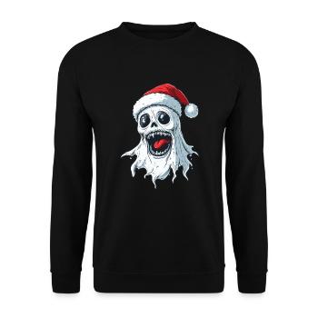 Halloween Geschenk Geist mit Weihnachtsmütze Deko - Unisex Pullover - Schwarz - Vorne - Alina (178cm) & Michal (187cm)
