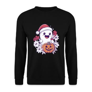 Halloween Gift Ghost with Christmas Hat Decoration - Unisex Sweatshirt - black - Front - Alina (178cm) & Michal (187cm)