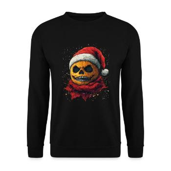 Halloween Geschenk Kürbis mit Weihnachtsmütze Deko - Unisex Pullover - Schwarz - Vorne - Alina (178cm) & Michal (187cm)