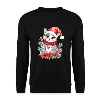 Chat Café Décoration de Noël Femmes Hommes Enfants - Sweat-shirt Unisexe - noir - Devant - Alina (178cm) & Michal (187cm)