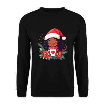 Afrikanische Weihnachtsfrau Kaffee Weihnachten - Unisex Pullover - Schwarz - Vorne - Alina (178cm) & Michal (187cm)