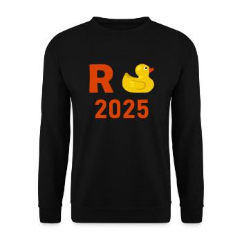 Ente Rente 2025 Pension Ruhestand Opa Oma Rentner - Unisex Pullover - Schwarz - Vorne - Alina (178cm) & Michal (187cm)