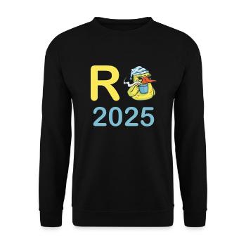 Ente Rente 2025 Pension Ruhestand Opa Oma Rentner - Unisex Pullover - Schwarz - Vorne - Alina (178cm) & Michal (187cm)