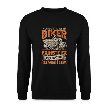 Motorradfahrer Motorrad Biker - Unisex Pullover - Schwarz - Vorne - Alina (178cm) & Michal (187cm)