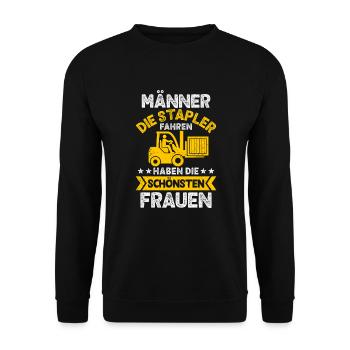 Gabelstapler Staplerfahrer Männer Lagerist - Unisex Pullover - Schwarz - Vorne - Alina (178cm) & Michal (187cm)
