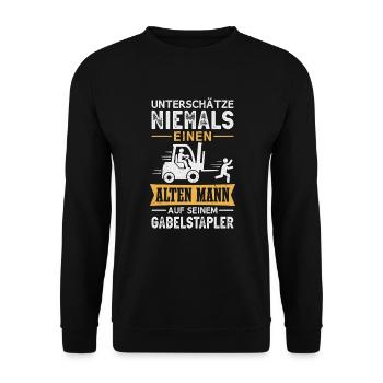 Staplerfahrer Alter Mann Gabelstapler Lagerist - Unisex Pullover - Schwarz - Vorne - Alina (178cm) & Michal (187cm)