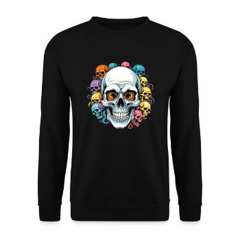 Large skull and many small colorful sculls - Unisex Sweatshirt - black - Front - Alina (178cm) & Michal (187cm)