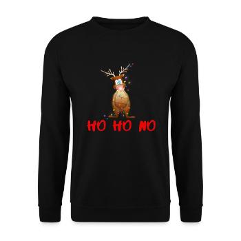 HO HO NO Rentier Rudolf mit der roten Nase - Unisex Pullover - Schwarz - Vorne - Alina (178cm) & Michal (187cm)