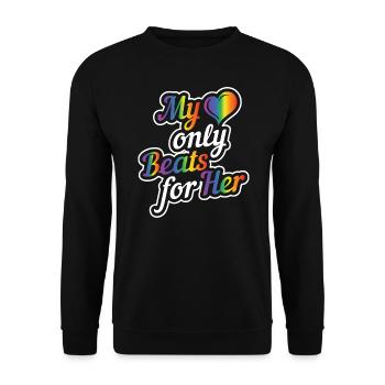 Matching Lesbian Couple Heart only beats for her - Unisex Sweatshirt - black - Front - Alina (178cm) & Michal (187cm)