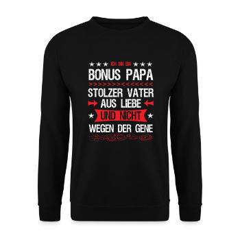 Bonus Papa Stiefvater Ziehvater Liebe Geschenk - Unisex Pullover - Schwarz - Vorne - Alina (178cm) & Michal (187cm)