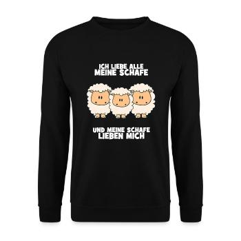 Ich liebe alle meine Schafe Schaf Lamm Bock Ziege - Unisex Pullover - Schwarz - Vorne - Alina (178cm) & Michal (187cm)