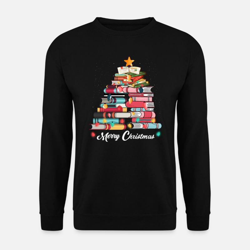 Weihnachten niedlichen Weihnachtsbaum Bücher Buch Liebhaber Geschenk - Unisex Pullover - Schwarz