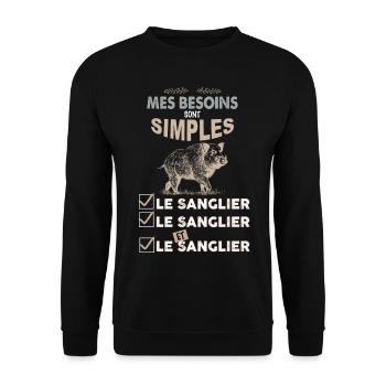 Chasse au sanglier, idée cadeau papa chasseur - Sweat-shirt Unisexe - noir - Devant - Alina (178cm) & Michal (187cm)