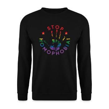 LGBT flag colors handprint stop homophobia sign - Unisex Sweatshirt - black - Front - Alina (178cm) & Michal (187cm)
