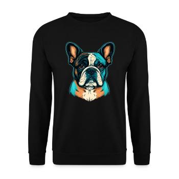 Süße französische Bulldogge in abstrakten Farben - Unisex Pullover - Schwarz - Vorne - Alina (178cm) & Michal (187cm)