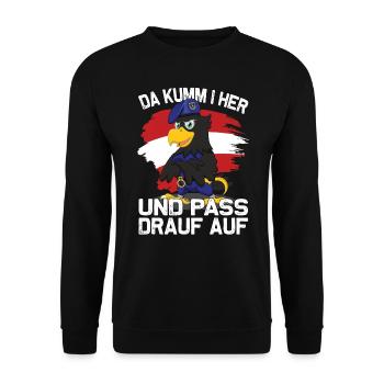 Polizei Österreich - Adler Flagge - Unisex Pullover - Schwarz - Vorne - Alina (178cm) & Michal (187cm)