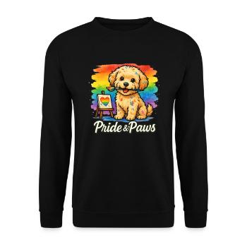Pride & Paws – Maltipoo mit Pinsel & Regenbogen - Unisex Pullover - Schwarz - Vorne - Alina (178cm) & Michal (187cm)