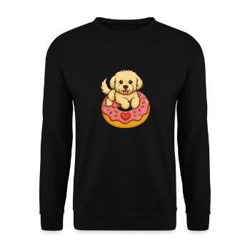 Maltipoo im Donut – Süßer Hunde-Snack - Unisex Pullover - Schwarz - Vorne - Alina (178cm) & Michal (187cm)