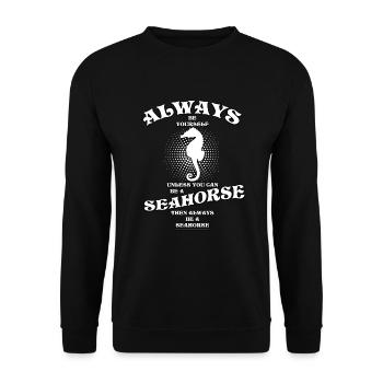Seepferd - Unisex Pullover - Schwarz - Vorne - Alina (178cm) & Michal (187cm)