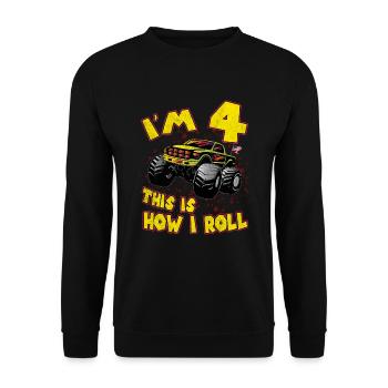 4ème anniversaire monstre camion cadeau voiture enfants - Sweat-shirt Unisexe - noir - Devant - Alina (178cm) & Michal (187cm)