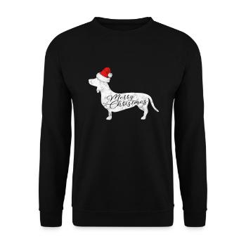 Merry Christmas Dackel Weihnachten Hunde - Unisex Pullover - Schwarz - Vorne - Alina (178cm) & Michal (187cm)