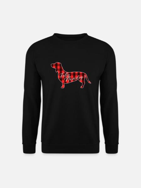 Dackel Feliz Navidad Geschenk Weihnachten Karos - Unisex Pullover - Schwarz
