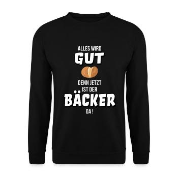Bäcker Bäckerei Bäckermeister Geschenk Spruch - Unisex Pullover - Schwarz - Vorne - Alina (178cm) & Michal (187cm)