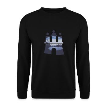 Hamburg Hafen Wappen Blau St.Pauli Landungsbrücken - Unisex Pullover - Schwarz - Vorne - Alina (178cm) & Michal (187cm)