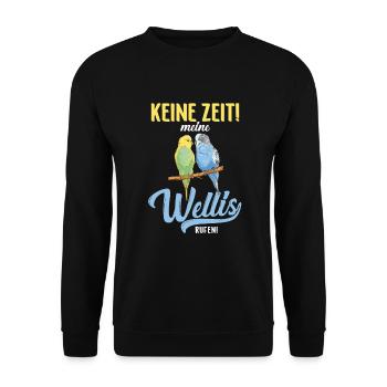 Wellensittich Sittiche Welli Figur Sittichhalter - Unisex Pullover - Schwarz - Vorne - Alina (178cm) & Michal (187cm)