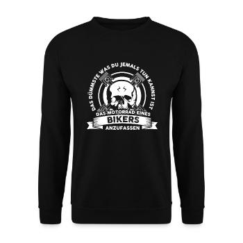Biker Motorrad anfassen Geschenk Herren Damen - Unisex Pullover - Schwarz - Vorne - Alina (178cm) & Michal (187cm)