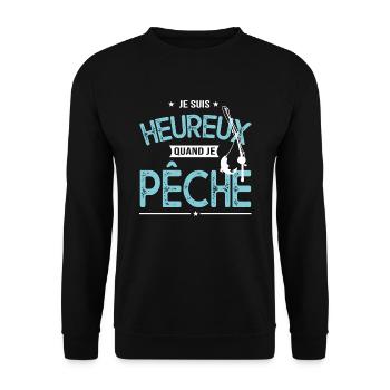 pêcheur heureux cadeau homme pêche - Sweat-shirt Unisexe - noir - Devant - Alina (178cm) & Michal (187cm)