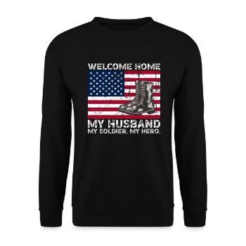 Willkommen zu Hause Mein Mann Mein Soldat Mein Held - Unisex Pullover - Schwarz - Vorne - Alina (178cm) & Michal (187cm)