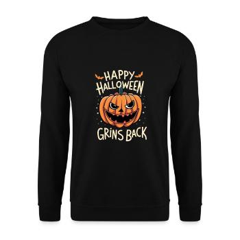 Frohes Halloween, grinst zurück - Unisex Pullover - Schwarz - Vorne - Alina (178cm) & Michal (187cm)