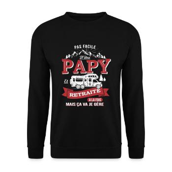 Opa Camping Auto Rückzug - Unisex Pullover - Schwarz - Vorne - Alina (178cm) & Michal (187cm)