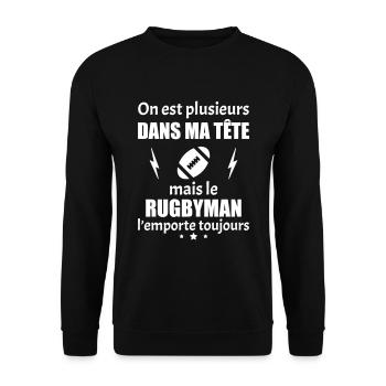 On est plusieurs dans ma tête Rugbyman, rubgy - Sweat-shirt Unisexe - noir - Devant - Alina (178cm) & Michal (187cm)