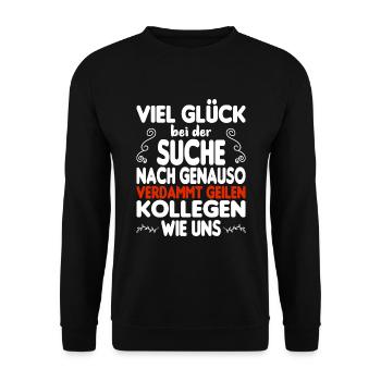 Kollege Kollegin Abschied - Unisex Pullover - Schwarz - Vorne - Alina (178cm) & Michal (187cm)