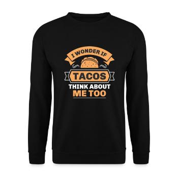 Ich frage mich, ob Tacos auch an mich denken - Unisex Pullover - Schwarz - Vorne - Alina (178cm) & Michal (187cm)
