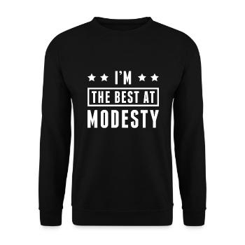Ich bin der Beste in Bescheidenheit - Unisex Pullover - Schwarz - Vorne - Alina (178cm) & Michal (187cm)