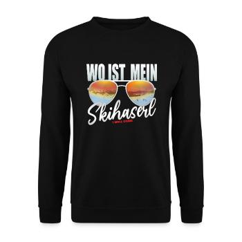 Apres Ski Party Shirt Wo ist mein Skihaserl - Unisex Pullover - Schwarz - Vorne - Alina (178cm) & Michal (187cm)