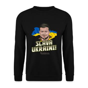 Zelensky Portrait and Slogan Glory of Ukraine - Unisex Sweatshirt - black - Front - Alina (178cm) & Michal (187cm)