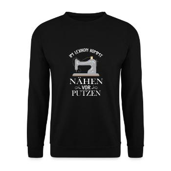 Süßes Frauen Näh T-Shirt I Geschenk für Schneider - Unisex Pullover - Schwarz - Vorne - Alina (178cm) & Michal (187cm)