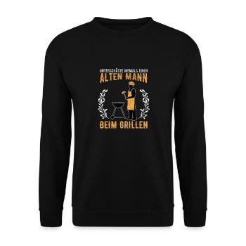 Unterschätze Niemals Einen Alten Mann Beim Grillen - Unisex Pullover - Schwarz - Vorne - Alina (178cm) & Michal (187cm)