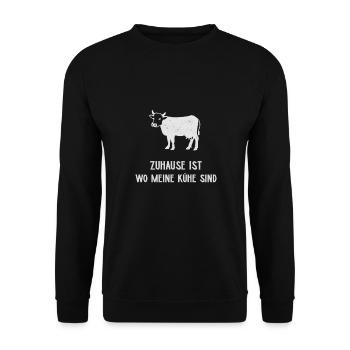 Zuhause ist wo meine Kühe sind - Kuh Shirt - Unisex Pullover - Schwarz - Vorne - Alina (178cm) & Michal (187cm)
