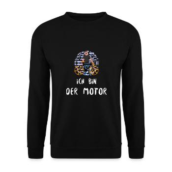 Ich bin der Motor - Lustiger Fahrrad Spruch - Unisex Pullover - Schwarz - Vorne - Alina (178cm) & Michal (187cm)