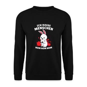 Ich Hasse Menschen Halloween Hase Häschen Hasen - Unisex Pullover - Schwarz - Vorne - Alina (178cm) & Michal (187cm)
